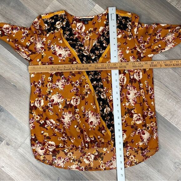 Zac & Rachel Floral Surplice Crossover Blouse Rust Orange Small - Picture 13 of 14